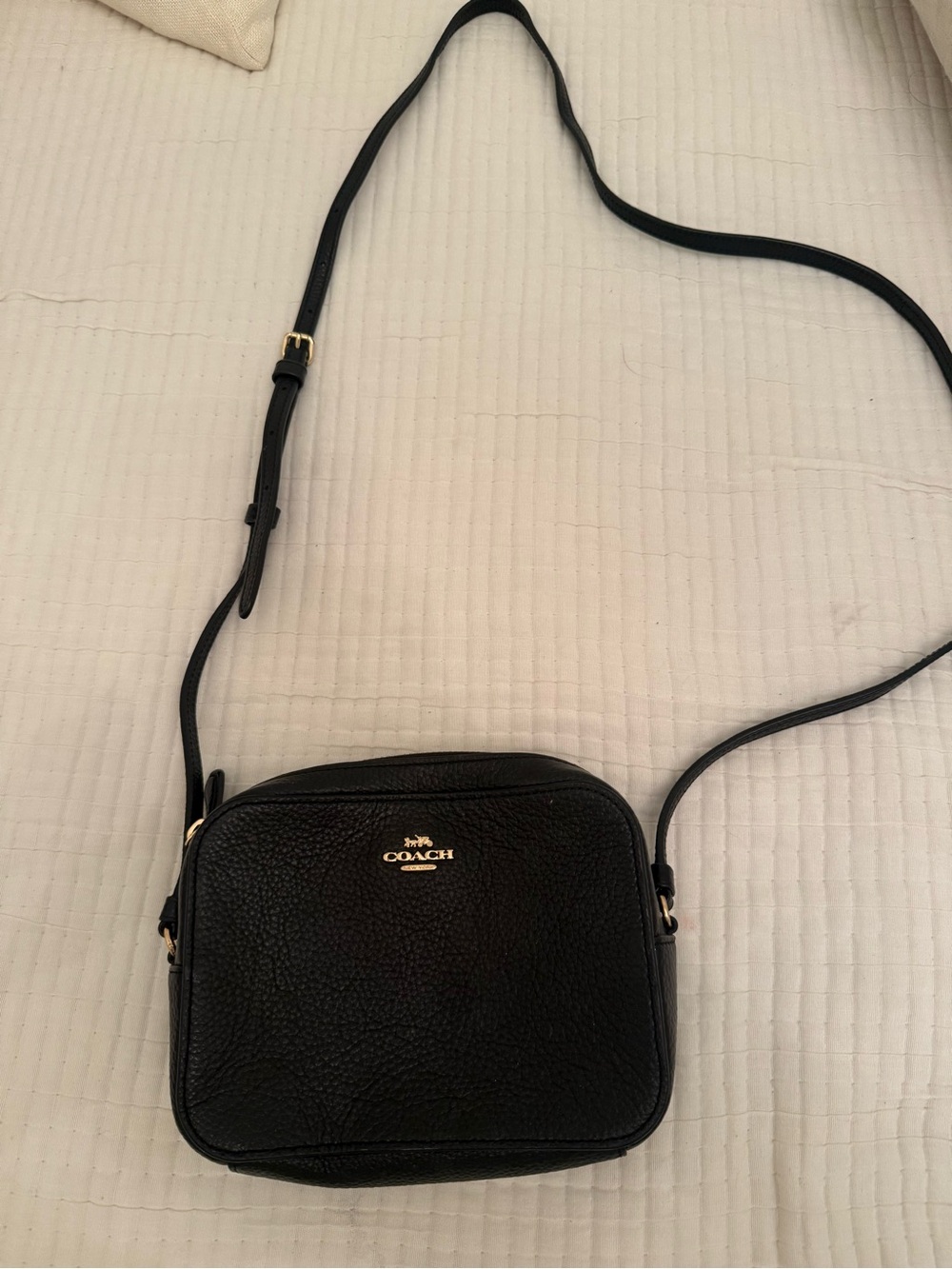 Coach Black Pebbled Leather Crossbody with Gold Logo